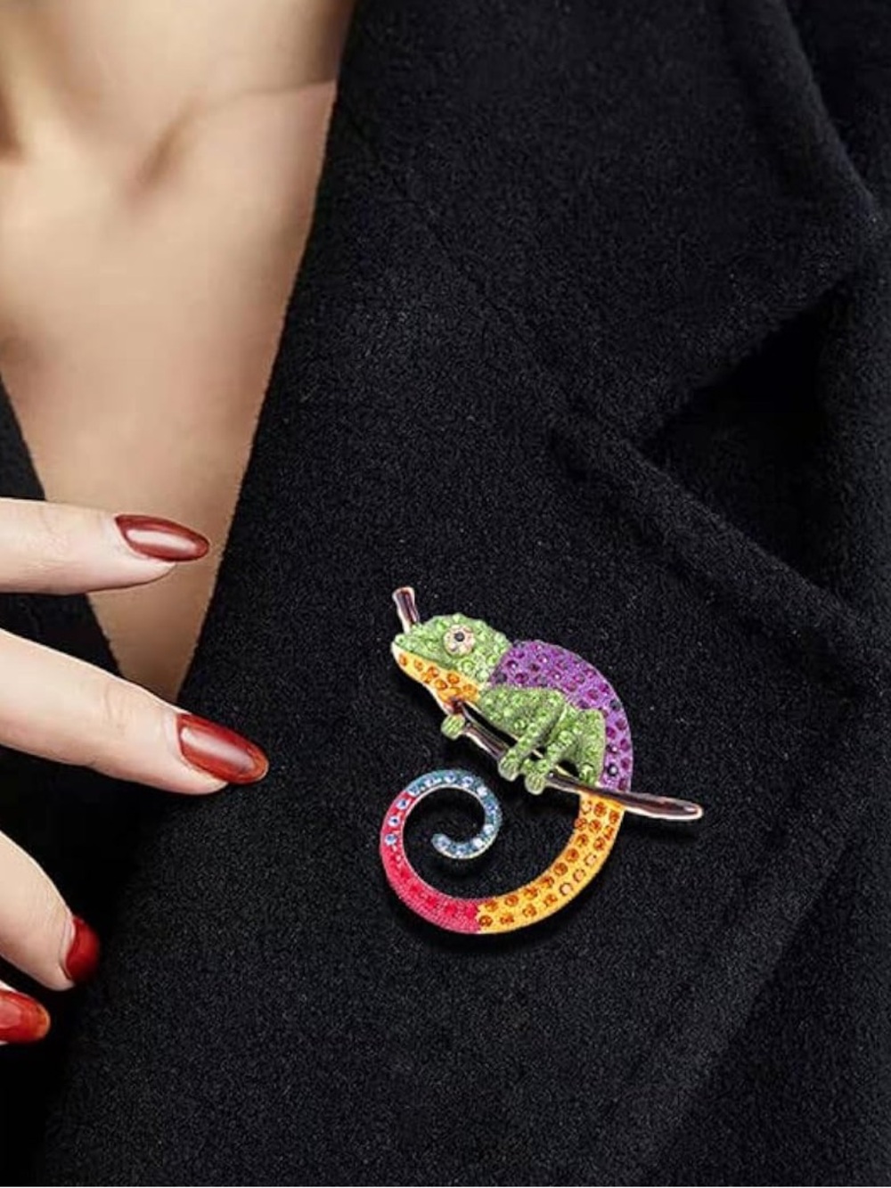 Anthropologie Multicolor Crystal Chameleon Brooch - Picture 5 of 5